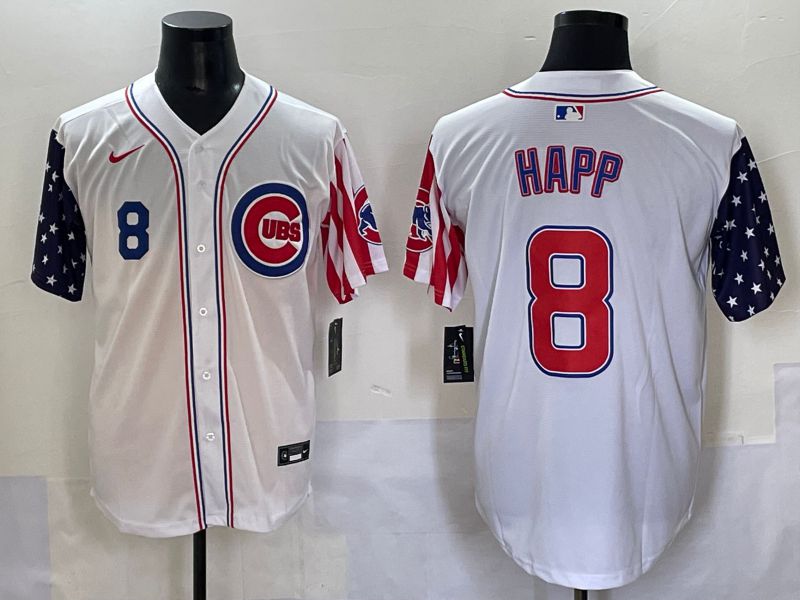 Men 2025 Chicago Cubs 8 Happ White a generation of national flags Joint Name Nike MLB Jersey style 2